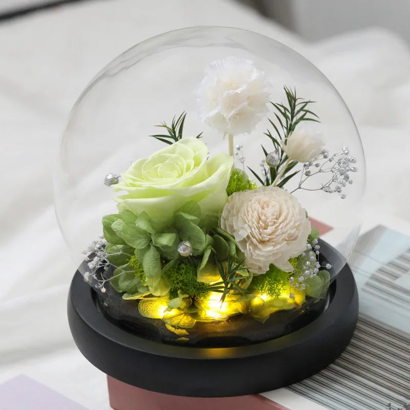 Wedding Decoration Decor Eternal Rose LED Light Preserved Flower in Glass Cover Mothers Day Gifts Birthday Party Valentines Day