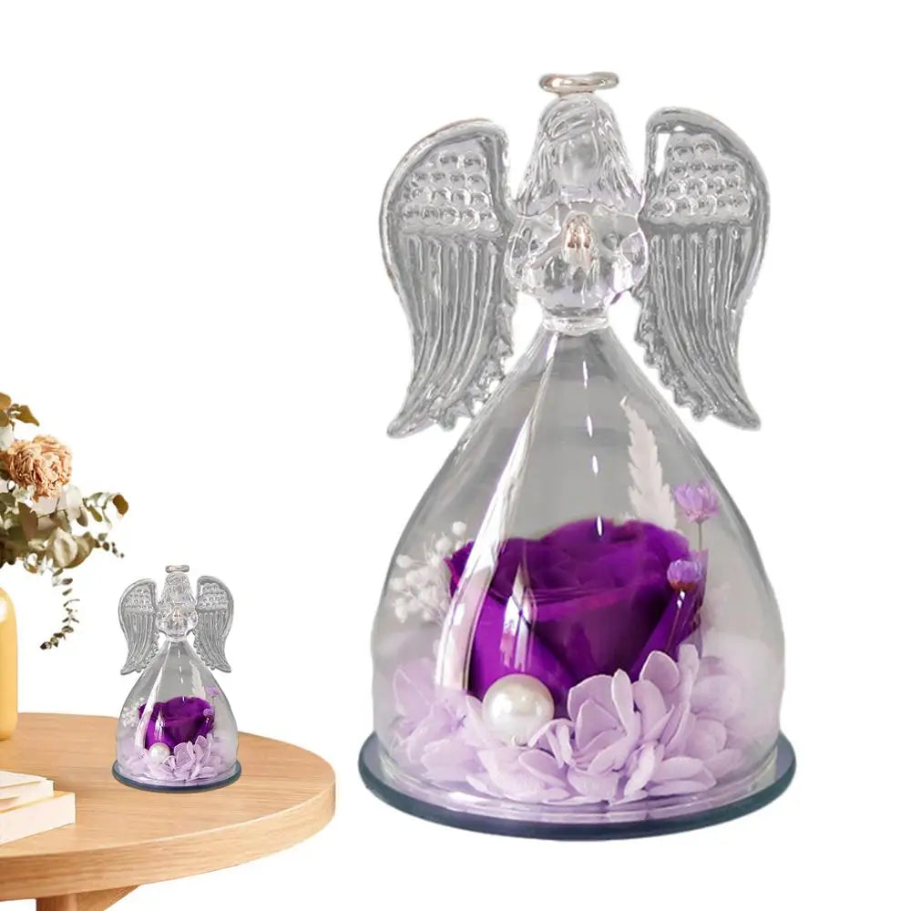 Angel Rose Eternal Flower Angel Glass Romantic Preserved Rose Angel Decor Decorative Angel Statues And Figurines Gifts For Mom