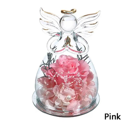 New Home Decoration Valentine's Day Gift Glass Ornament Rose Angel Statue Immortal Flower Little Angel Birthday Present