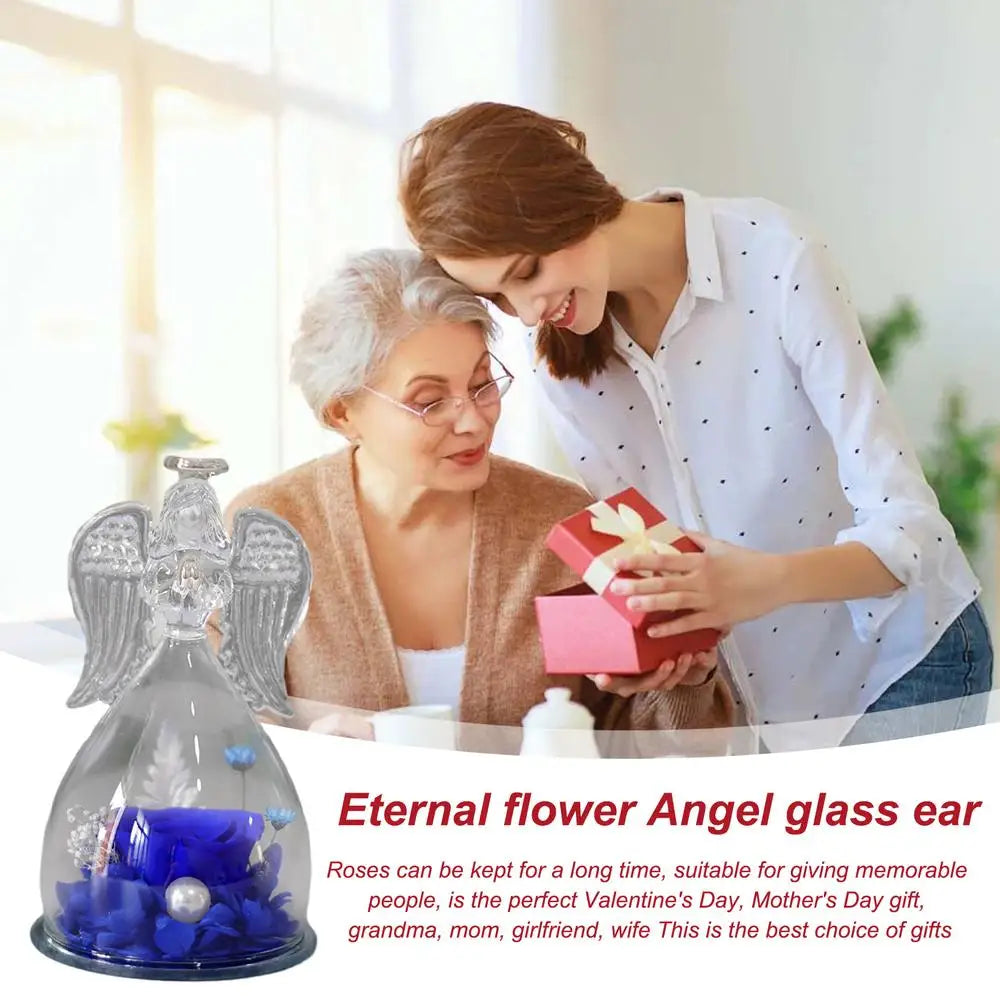 Angel Rose Eternal Flower Angel Glass Romantic Preserved Rose Angel Decor Decorative Angel Statues And Figurines Gifts For Mom