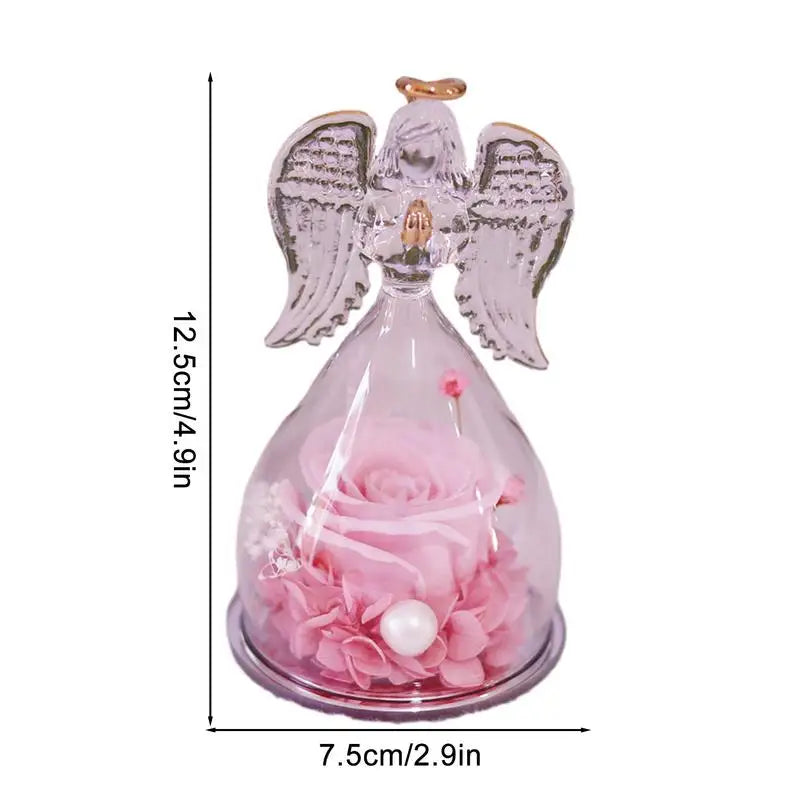 Angel Rose Eternal Flower Angel Glass Romantic Preserved Rose Angel Decor Decorative Angel Statues And Figurines Gifts For Mom