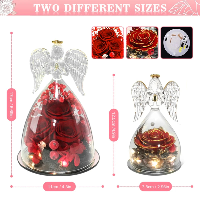 Angel Rose Figurines Gifts For Grandma Mom Preserved Real Rose Eternal Flowers In Glass For Valentine Mothers Day Birthday Gift