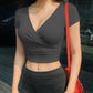 New Summer Black Sexy V-neck T-shirt Short Sleeve Y2k Crop Top Women Clothes Streetwear Korean Fashion Corset Tops