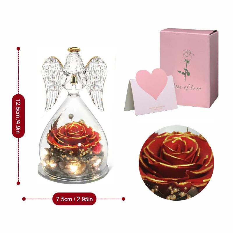 Angel Rose Figurines Gifts For Grandma Mom Preserved Real Rose Eternal Flowers In Glass For Valentine Mothers Day Birthday Gift