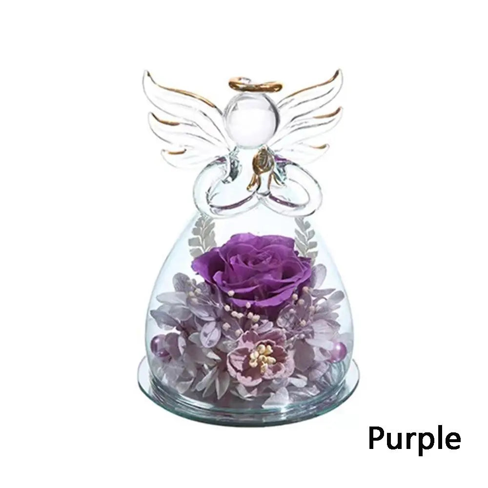 New Home Decoration Valentine's Day Gift Glass Ornament Rose Angel Statue Immortal Flower Little Angel Birthday Present