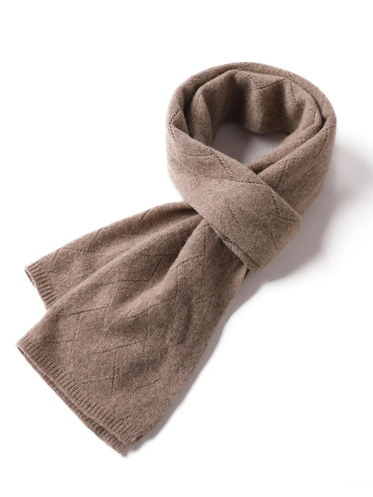 Soft Non-Irritating 100% Wool Warm Knitted Scarf Diamond Openwork Light Pashmina Neck Warmer Solid Color Women Accessories