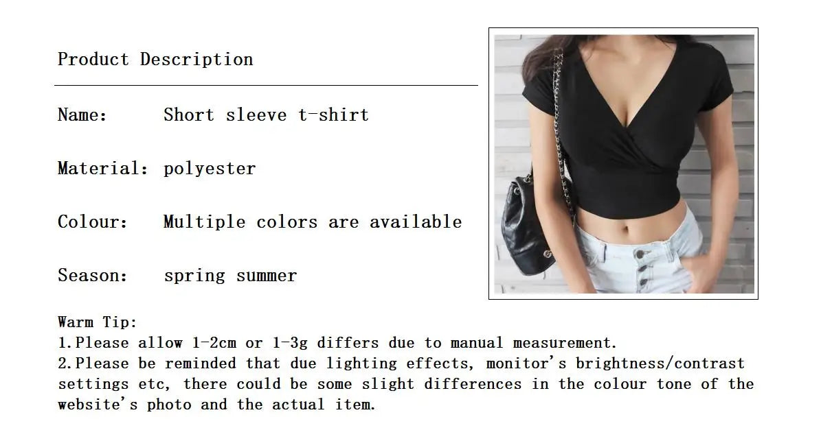 New Summer Black Sexy V-neck T-shirt Short Sleeve Y2k Crop Top Women Clothes Streetwear Korean Fashion Corset Tops