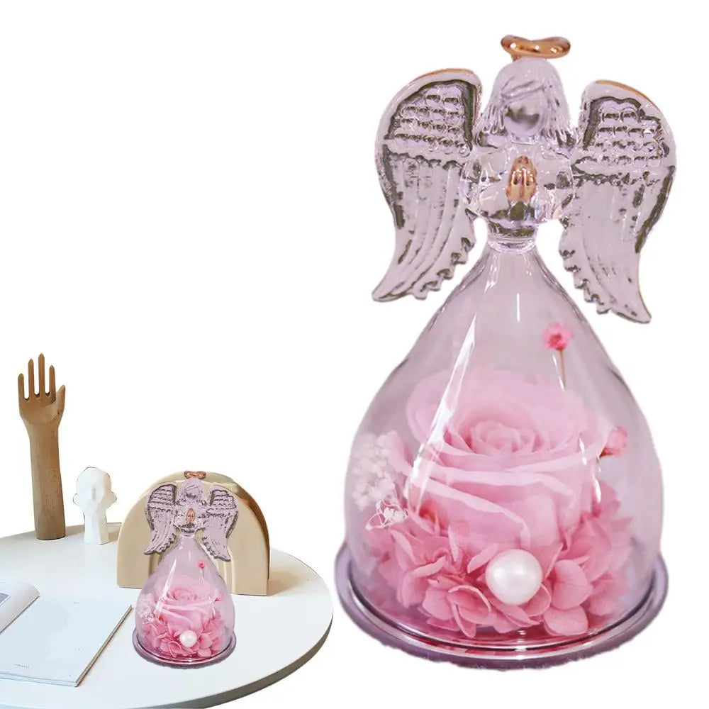 Angel Rose Eternal Flower Angel Glass Romantic Preserved Rose Angel Decor Decorative Angel Statues And Figurines Gifts For Mom