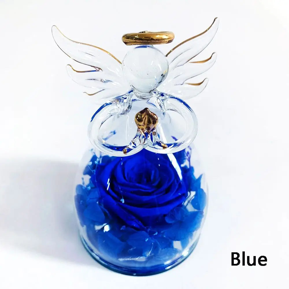 New Home Decoration Valentine's Day Gift Glass Ornament Rose Angel Statue Immortal Flower Little Angel Birthday Present