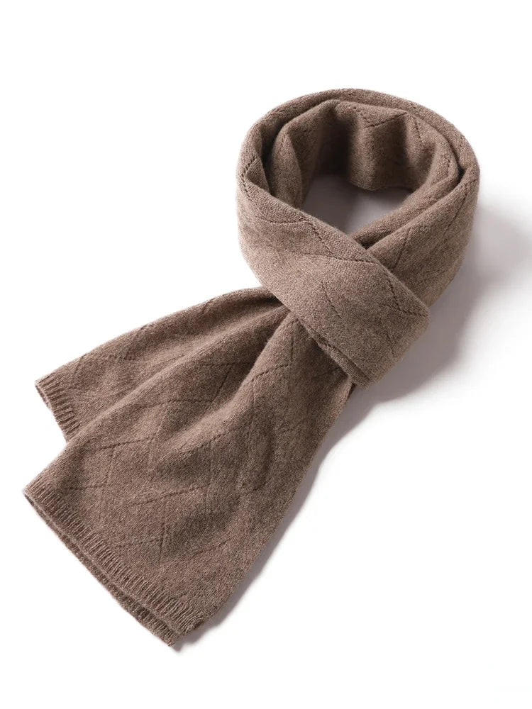 Soft Non-Irritating 100% Wool Warm Knitted Scarf Diamond Openwork Light Pashmina Neck Warmer Solid Color Women Accessories