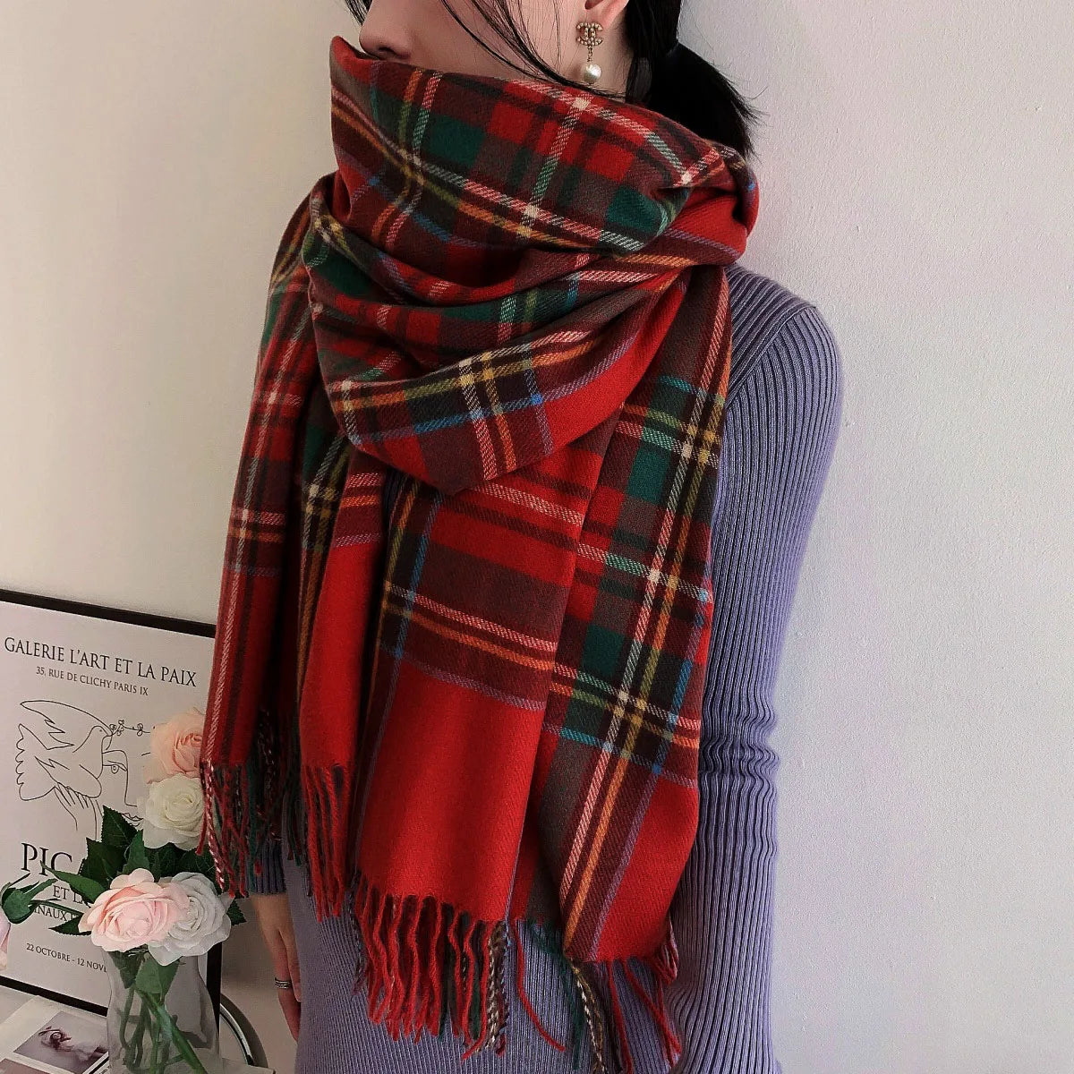 Women's Fashion Scottish Style Tartan Warm Scarf Plaid Soft Long Wrap Shawl Christmas Valentine's Day for Girlfrend Wife Mom