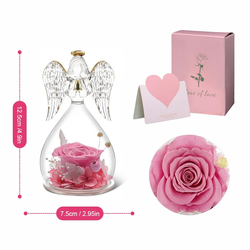 Angel Rose Figurines Gifts For Grandma Mom Preserved Real Rose Eternal Flowers In Glass For Valentine Mothers Day Birthday Gift