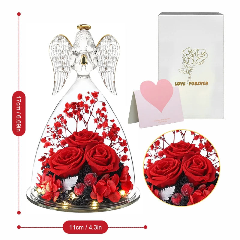 Angel Rose Figurines Gifts For Grandma Mom Preserved Real Rose Eternal Flowers In Glass For Valentine Mothers Day Birthday Gift