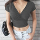 New Summer Black Sexy V-neck T-shirt Short Sleeve Y2k Crop Top Women Clothes Streetwear Korean Fashion Corset Tops