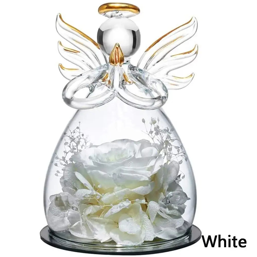 New Home Decoration Valentine's Day Gift Glass Ornament Rose Angel Statue Immortal Flower Little Angel Birthday Present