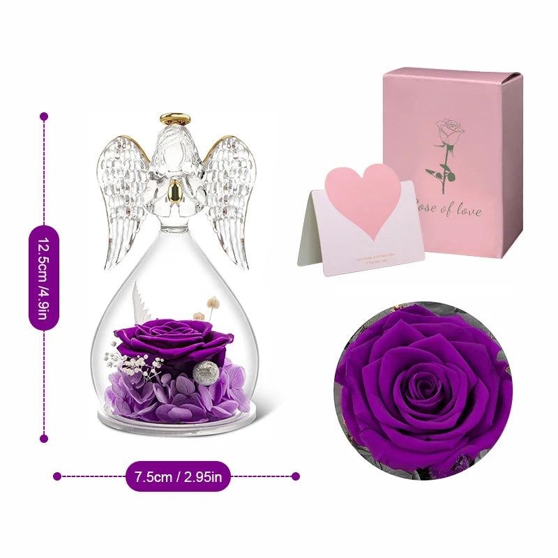 Angel Rose Figurines Gifts For Grandma Mom Preserved Real Rose Eternal Flowers In Glass For Valentine Mothers Day Birthday Gift