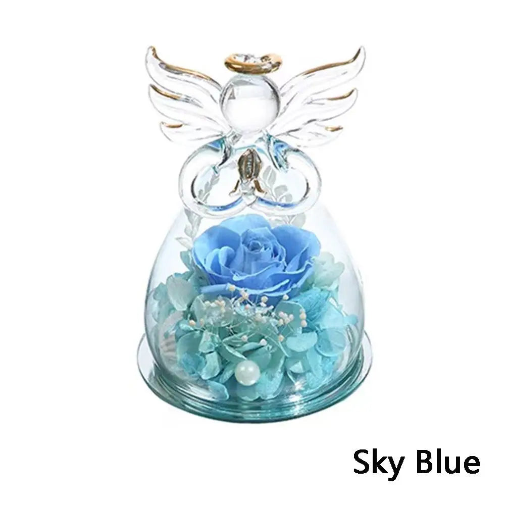 New Home Decoration Valentine's Day Gift Glass Ornament Rose Angel Statue Immortal Flower Little Angel Birthday Present