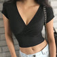 New Summer Black Sexy V-neck T-shirt Short Sleeve Y2k Crop Top Women Clothes Streetwear Korean Fashion Corset Tops