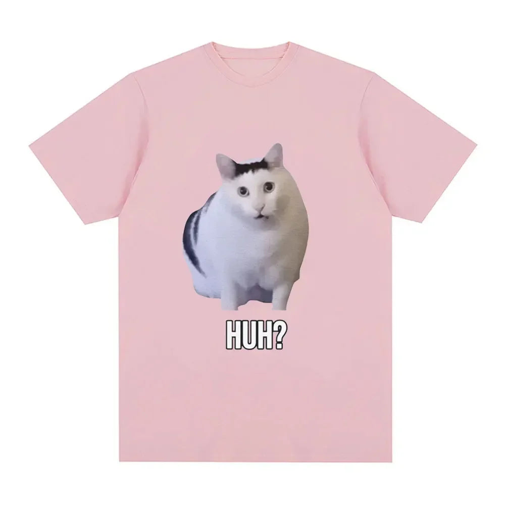 Cat Saying Huh? Funny Women Meme Short Sleeve T-shirt Women