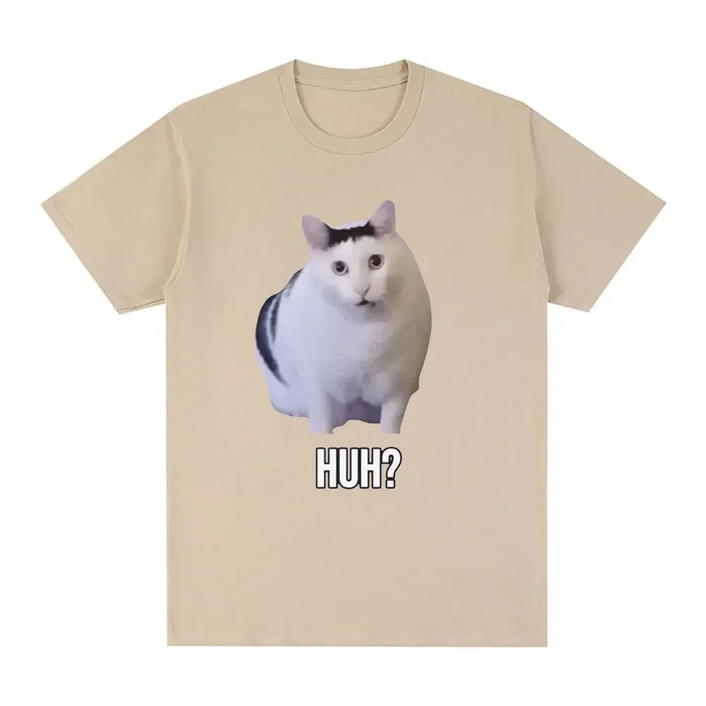 Cat Saying Huh? Funny Women Meme Short Sleeve T-shirt Women