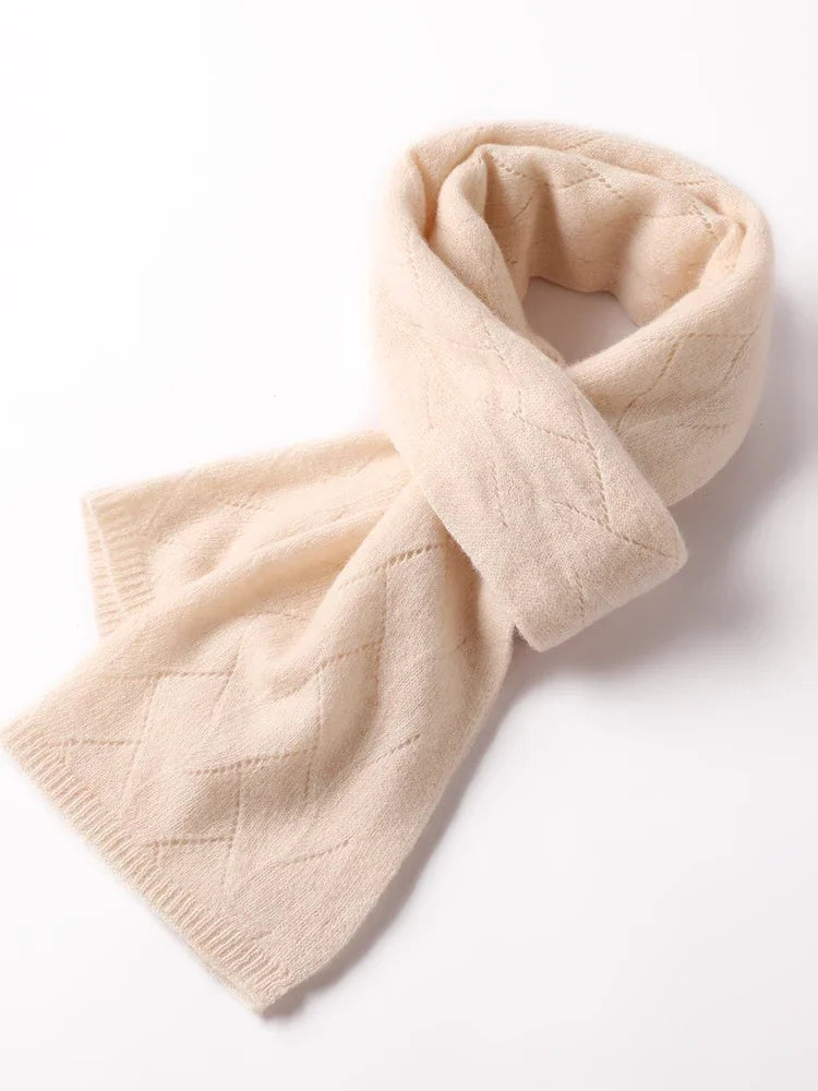 Soft Non-Irritating 100% Wool Warm Knitted Scarf Diamond Openwork Light Pashmina Neck Warmer Solid Color Women Accessories