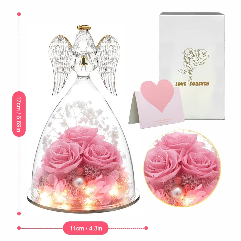 Angel Rose Figurines Gifts For Grandma Mom Preserved Real Rose Eternal Flowers In Glass For Valentine Mothers Day Birthday Gift