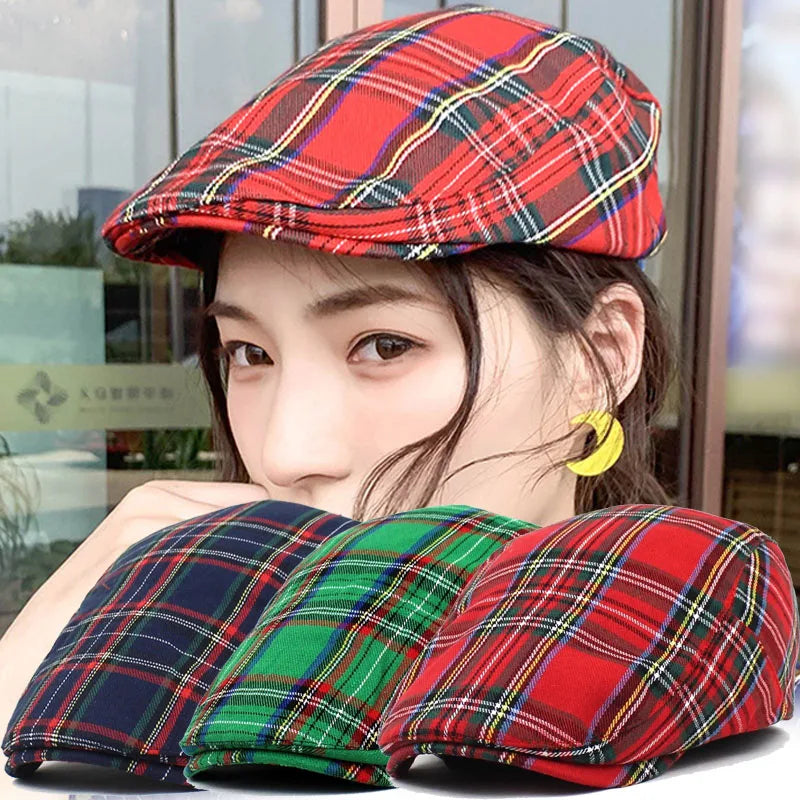 Fashion Stripe Lattice Berets Hat French England Cap Duckbill Visor Hat