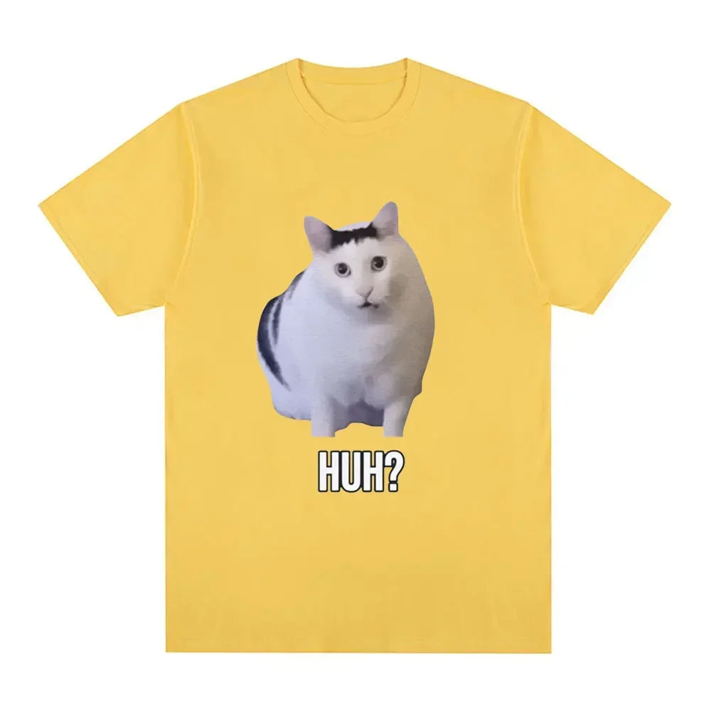 Cat Saying Huh? Funny Women Meme Short Sleeve T-shirt Women