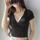 New Summer Black Sexy V-neck T-shirt Short Sleeve Y2k Crop Top Women Clothes Streetwear Korean Fashion Corset Tops