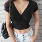 New Summer Black Sexy V-neck T-shirt Short Sleeve Y2k Crop Top Women Clothes Streetwear Korean Fashion Corset Tops